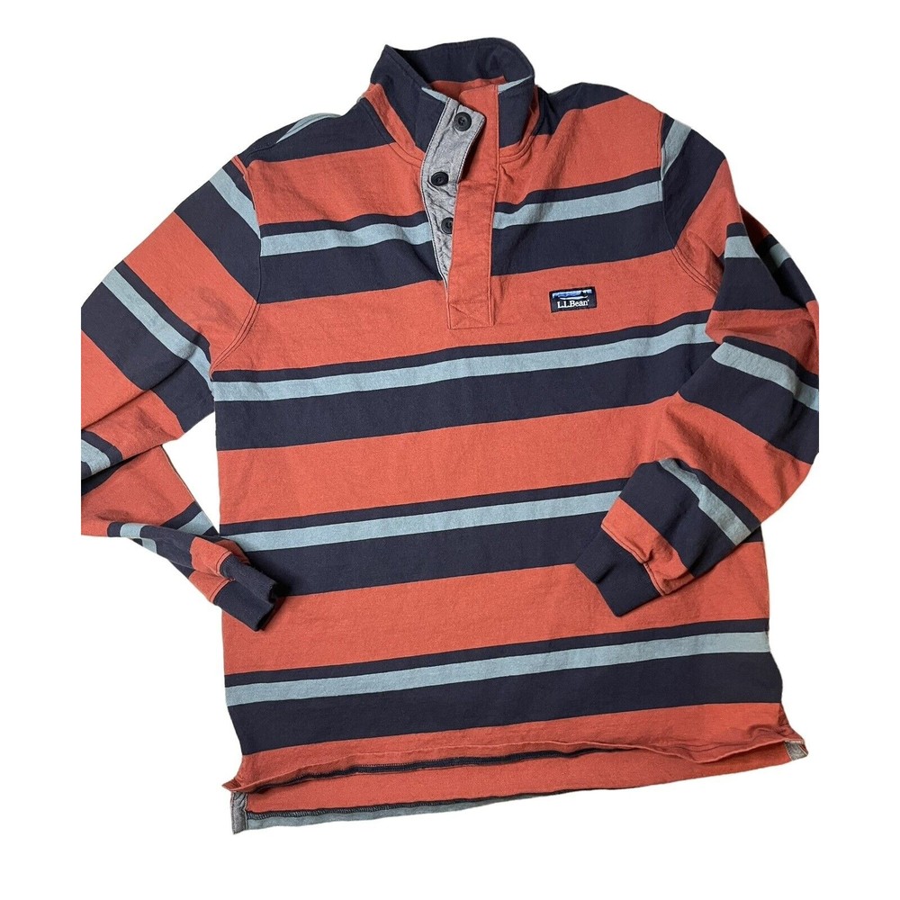 L.L. Bean Men's Striped Rugby Pullover in Rust, Navy & Light Blue